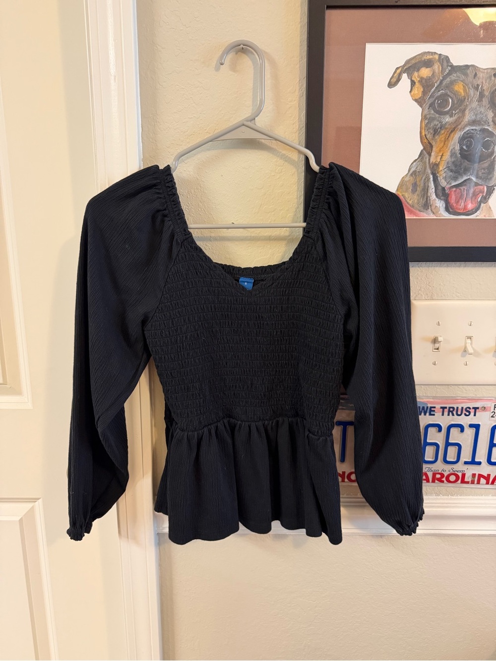 Old Navy Black Smocked Peplum Long Sleeve Blouse